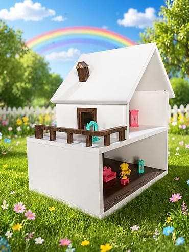Taxta Kukla Evi – iki mərtəbəli, açıq planlı oyun evi - Material