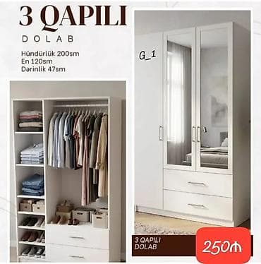 3 qapılı paltar dolabı Ölçülər: - Hündürlük: 200 sm - En: 120 sm -