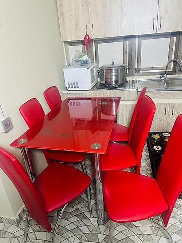 kuxna masası: Mətbəx üçün, Açılmayan, Dördbucaq masa, 6 stul — 1