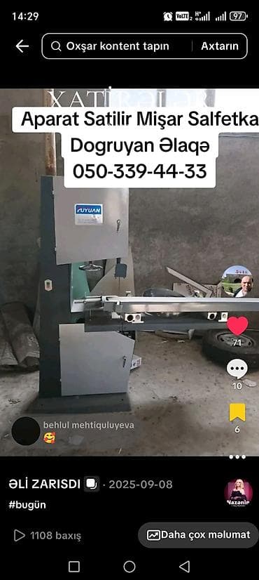 Sənaye tipli “AUYUAN” markalı mişar tipli salfetka/doğrama aparatı