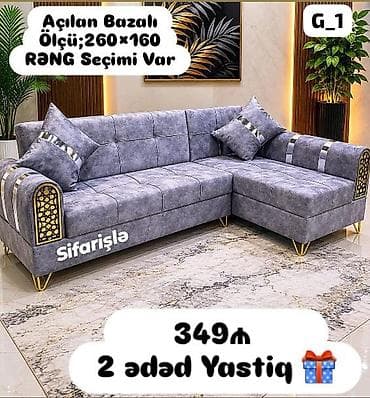 divan olcusu: Açılan bazalı L‑şəkilli künc divan - Ölçü: 260 × 160 sm - Rəng seçimi — 1