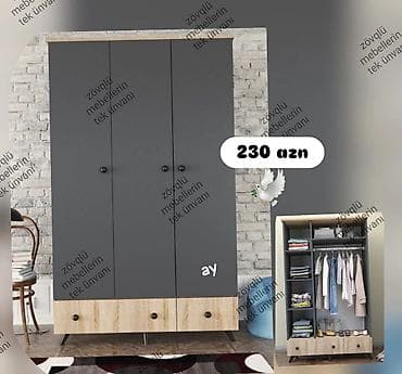 desmalar: Yeni, 3 qapılı, Siyirməli, Boz, Digər material, Açılan, Düz dolab — 1