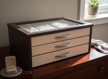 Çoxmərtəbəli çəngəl-bıçaq dəsti və vitrinli qutu - Dəbdəbəli ağac