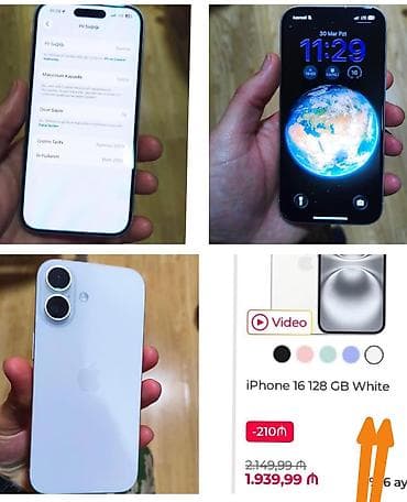 kreditle iphone: IPhone 16, 128 GB, Ağ, Face ID — 1