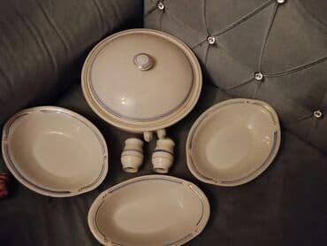 keks qabları: Nahar dəsti, rəng - Bej, Farfor, SSRİ — 11