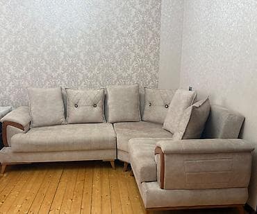 kreditle kunc divanlar: Künc divanı – bej rəng, yumşaq toxumalı parça üzlük - Künc forması: L — 3