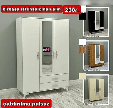 mebelleri: Üç qapılı paltar şkafı – güzgülü model - Kodlar: TDS-302 / TDS-303 / — 1