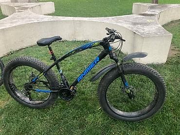 velosiped 20: Qara və mavi rənglərdə, enli təkərlərə malik Anmier velosipedi. Ön — 2