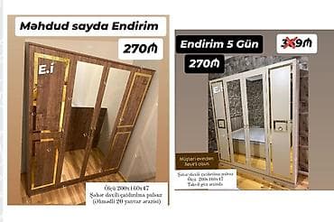 paltar dolab: Dördkapılı şkaf – güzgülü model - Rəng variantları: ağ qızılı detallı — 1