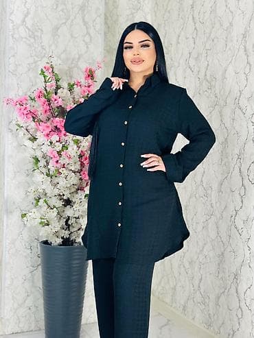 Şəxsi əşyalar: Qadın dəsti – uzun düyməli köynək + düz kəsimli şalvar ölçü S M L - — 1