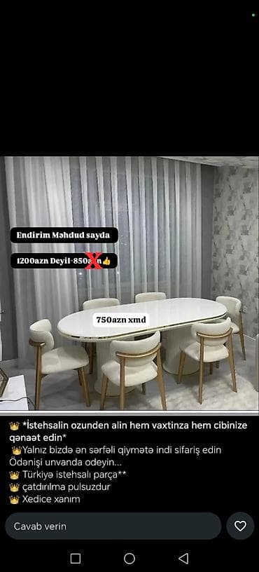 Açılmayan, Oval masa, 6 stul