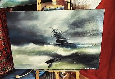 Dəniz mənzərəsi mövzusunda orijinal yağlı boya tablo. - Mövzu