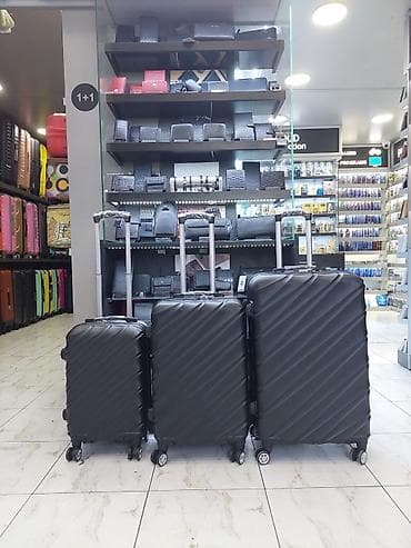 Sərnişin çamadan dəsti – 3 ölçü - Rəng: qara, şaquli-diaqonal rellefli