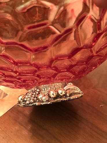 şef qapilar: Qırmızı dekorativ şüşə meyvə qabı - Material: qalın, şəffaf qırmızı — 1