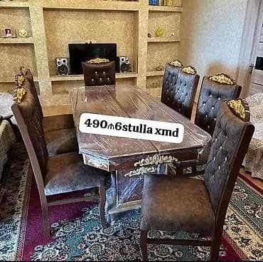 2 el metbex mebeli: Qonaq otağı üçün, Açılmayan, Dördbucaq masa, 6 stul — 1