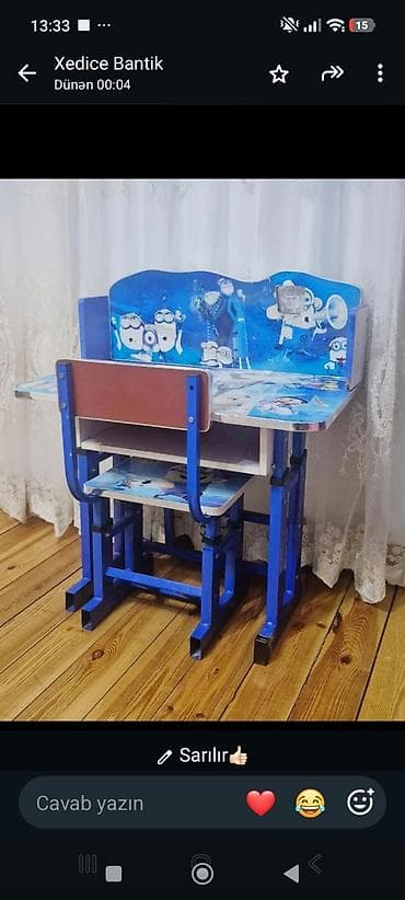 Uşaq üçün yazı masası və stul dəsti - Rəng: mavi - Dizayn: cizgi