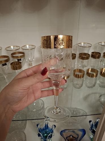 cen islenmis: 5 ədəd qədimi işləməli bakal dəsti,şəffaf və qızılı hissəsi — 2