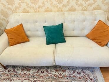 продажа дивана бу: Диван, Б/у, Раскладной, Без подьемного механизма, Велюровая ткань, Нет доставки — 3