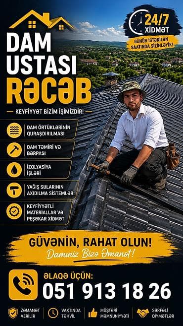 ремонт крыши балкона: Dam ustası – Rəcəb Xidmətlər: - Dam örtüklərinin quraşdırılması — 1