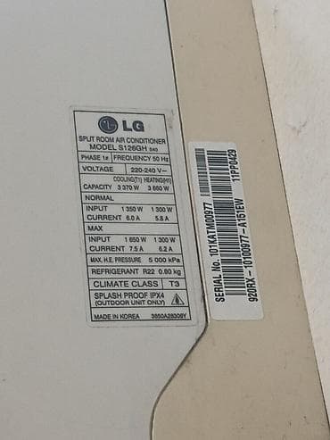 soyuducular sederek: LG split kondisioner – model S126GH (S40) - Brend: LG - Tip: Divar — 2