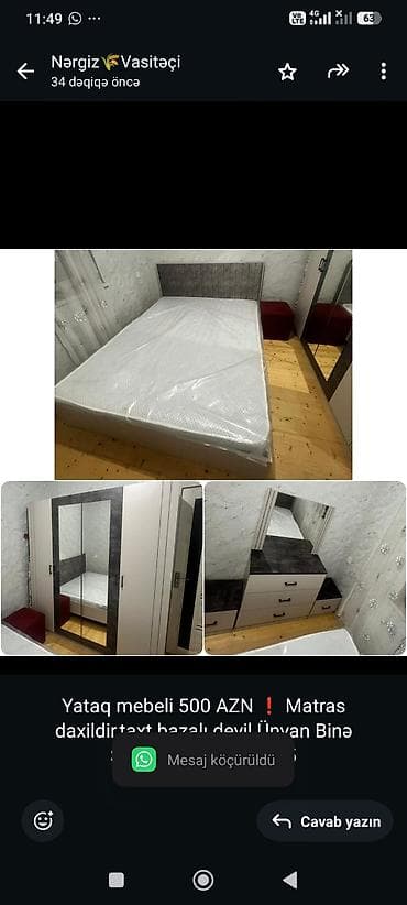 Yataq mebeli 500 AZN ❗ Matras daxildir,taxt bazalı deyil.Ünvan Binə