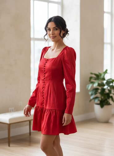 qadın donu: Missqix markasına məxsus, uzunqol, qırmızı rəngli, kvadrat yaxalı — 1