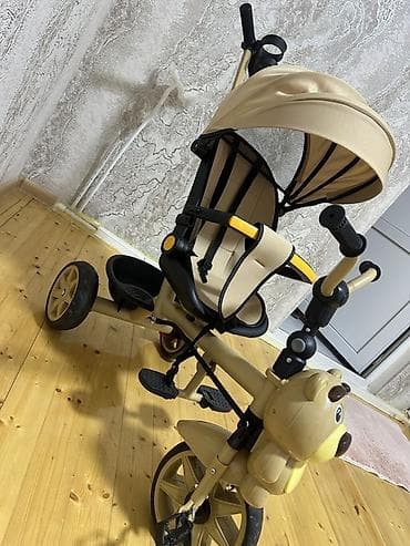 velisoped 29: Uşaq üçtəkərli velosipedi – bej rəng, ayıları xatırladan ön panel — 4