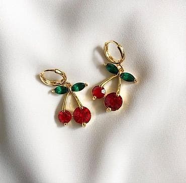 Albalı dizaynlı sırğalar - Material: qızılı tonlu ərinti əsas; — 1