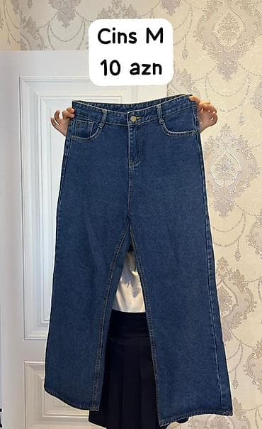 M ölçülü cins yubka - Material: klassik mavi denim - Model: düz