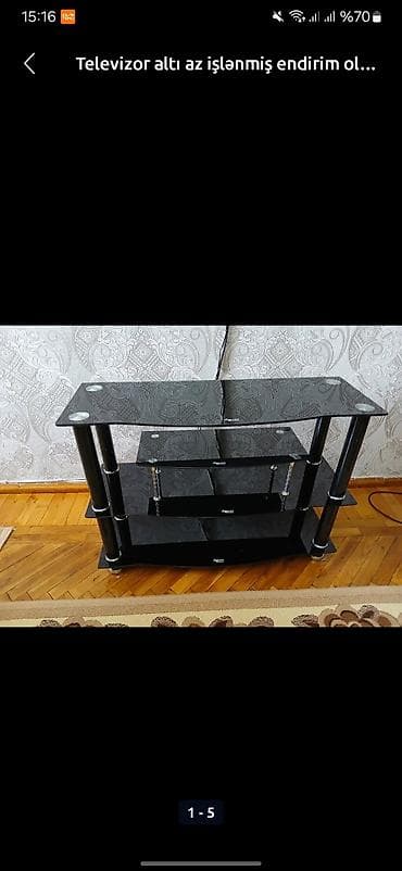 TV altlığı: İşlənmiş, Düz TV altlığı, Polkalı, Şüşəli — 3