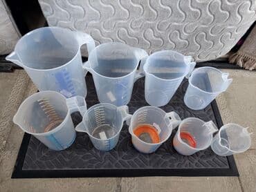 Mətbəx aksesuarları: Ölçü qrafinləri dəsti – şəffaf plastik, tutacaqlı və tökmə ağızlı - — 7