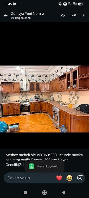 ət otu bitkisi: Metbex mebeli ölçüsü 360*330 ustunde moyka aspirator verilir.Qiymeti — 1