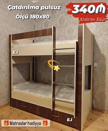 gen: İki mərtəbəli uşaq çarpayısı - Ölçü: 180x80 - Dizayn: iki mərtəbəli — 1