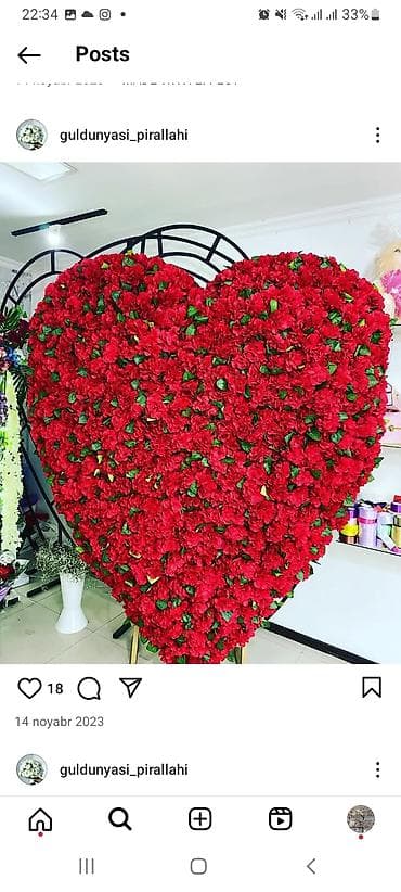 ev gullerinin sekilleri ve adlari: Məhsul: Böyük ürək formalı çiçək kompozisiyası - Forma: Ürək - Rəng — 1