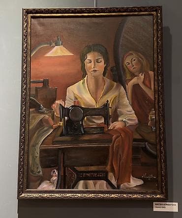 herbi sekiller: Məhsul: Rəsm əsəri – “Səssiz dərzi” Müəllif: Nəcibə Hümbətova (kətanın — 1