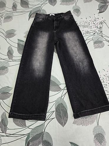 cins şalvar: Qara rəngli geniş kəsimli cins şalvar + kəmər seti - Rəng: tünd qara — 2