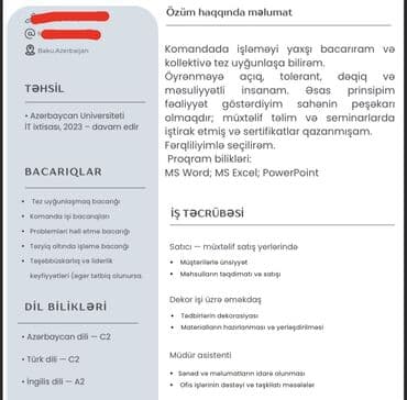работа администратора в баку: ✨Peşəkar CV hazırlanması xidməti!✨ Sizin bacarıq və təcrübənizi ön — 1