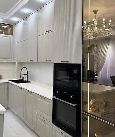 dairevi stol: Mətbəx mebel dəsti – klassik-modern üslub - Rəng: açıq bej/boz — 2