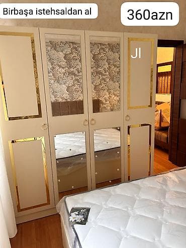 4 qapılı, Güzgülü, Bej, Digər material, Açılan, Düz dolab