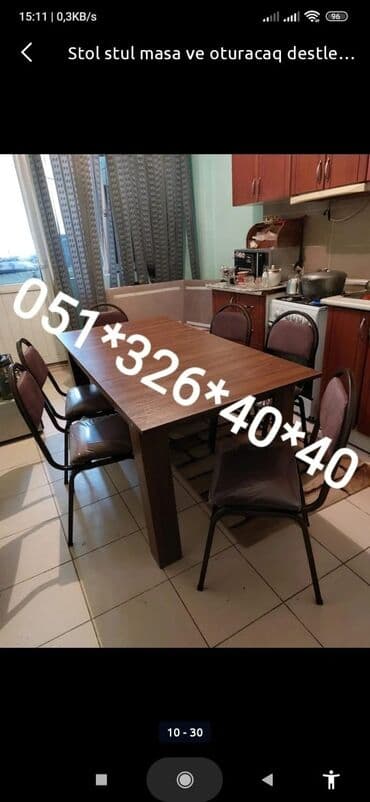 Masa və oturacaq dəstləri: Qonaq otağı üçün, Yeni, Açılan, Dördbucaq masa, 4 stul — 29