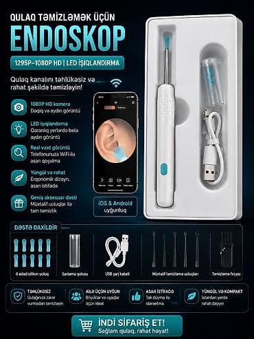 Qulaq təmizləmək üçün endoskop – 1295P–1080P HD, LED işıqlandırma