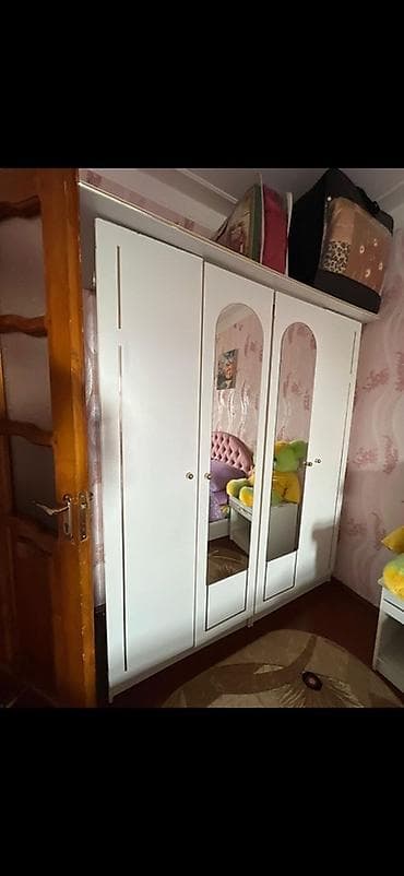 3 qapılı, Güzgülü, Ağ, Açılan, Düz dolab