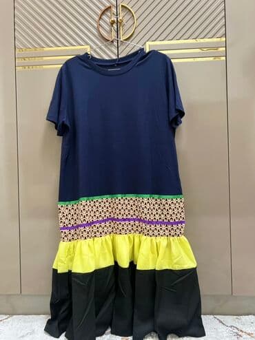 Yenidit standart Rəngli qadın paltarı - Üst hissə: tünd göy, qısa