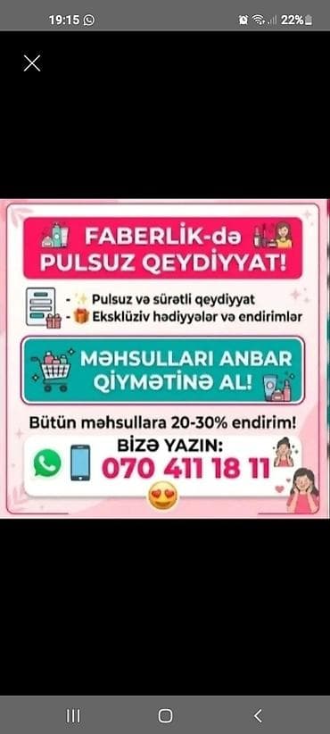 FABERLİK-də pulsuz qeydiyyat xidməti Xüsusiyyətlər: - Pulsuz və