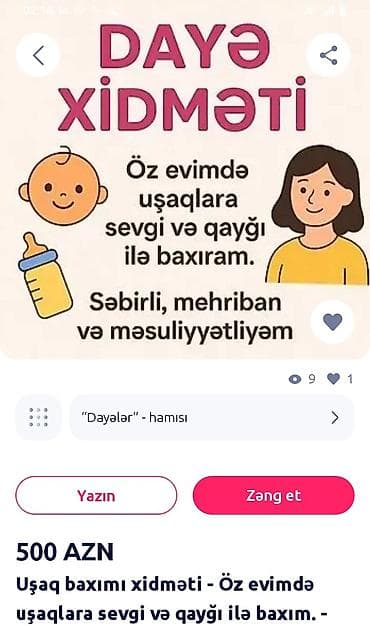 Dayə xidməti – uşaqların baxımı və inkişafı buzovnada yaşıyıram