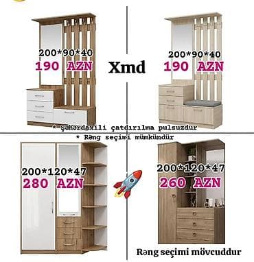 Dəhliz mebeli və masa dəsti Dəhliz dolabları: - Model 1: 200×90×40