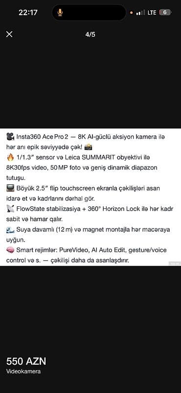 battery pack: Insta360 Ace Pro 2 – 8K AI-Powered Action Cam (Leica ilə birlikdə — 4