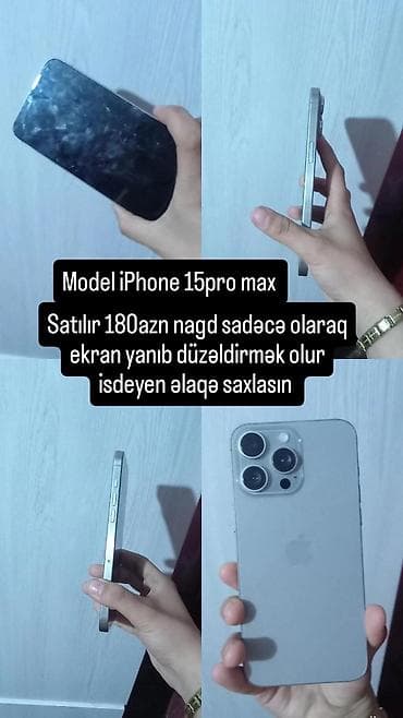 iphone usb: IPhone 15 Pro Max, Gümüşü, Qırıq — 1