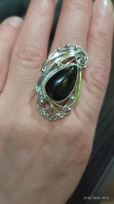 gumuş üzuk: Серебро 925 пробы. Камень натуральный Турмалин шерл звёздчатый! кольцо — 7