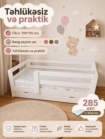 matrazlar: Uşaqlar üçün təhlükəsiz və praktik çarpayı. Ölçüsü 190×90 sm-dir — 1